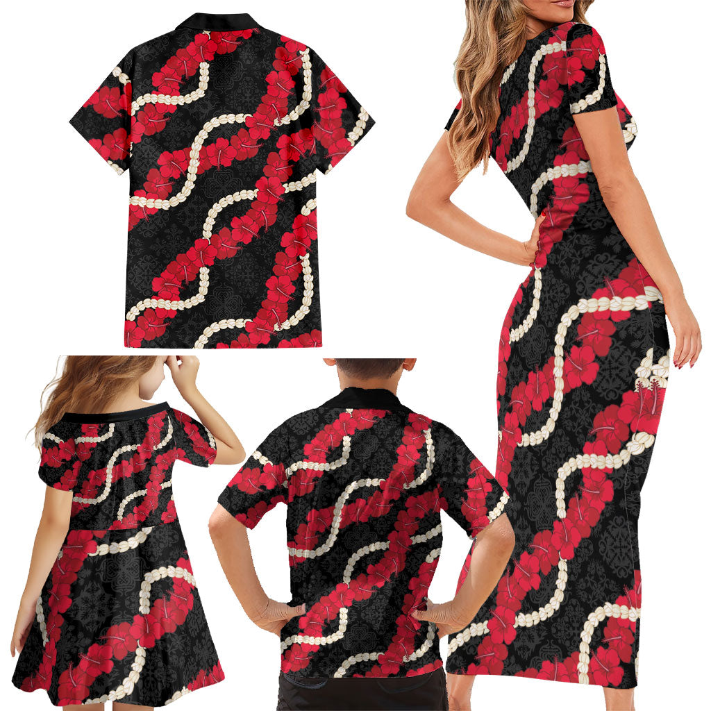 Aloha Ula'ula Hibiscus Pikake Lei Family Matching Short Sleeve Bodycon Dress and Hawaiian Shirt Hawaiian Quilt Pattern LT9 - Polynesian Pride