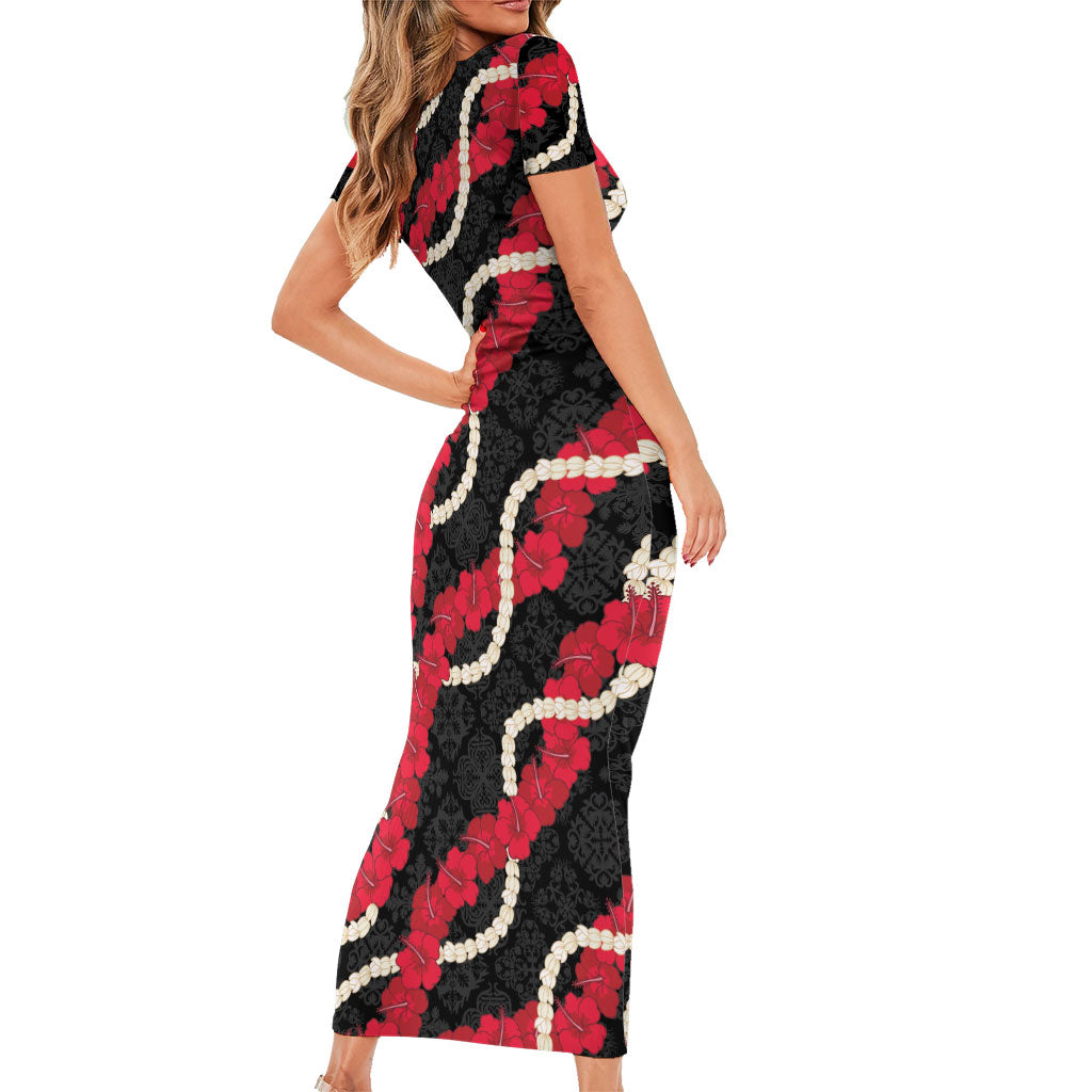 Aloha Ula'ula Hibiscus Pikake Lei Family Matching Short Sleeve Bodycon Dress and Hawaiian Shirt Hawaiian Quilt Pattern LT9 - Polynesian Pride