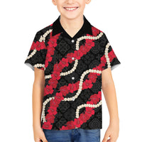 Aloha Ula'ula Hibiscus Pikake Lei Family Matching Short Sleeve Bodycon Dress and Hawaiian Shirt Hawaiian Quilt Pattern LT9 Son's Shirt Black - Polynesian Pride