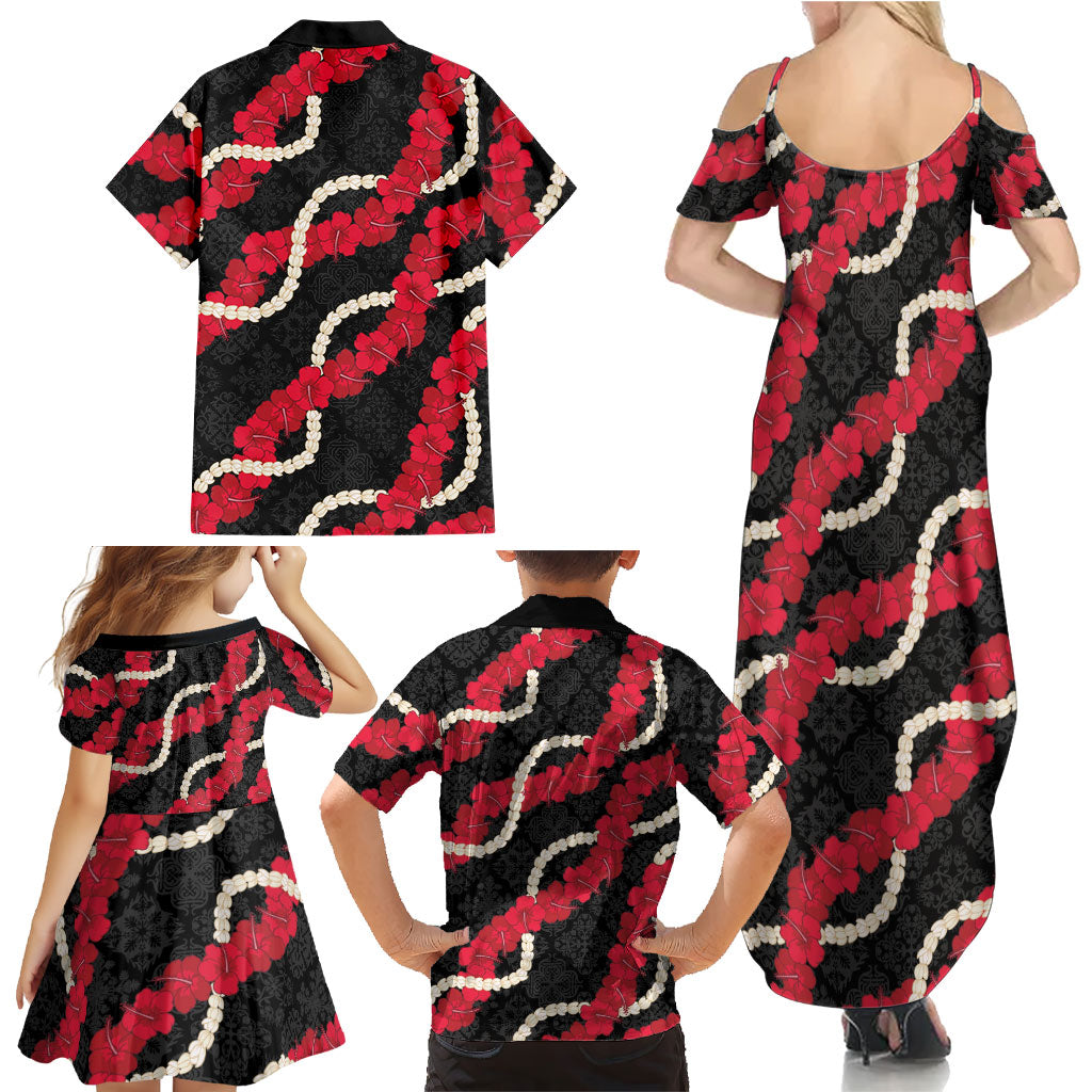 Aloha Ula'ula Hibiscus Pikake Lei Family Matching Summer Maxi Dress and Hawaiian Shirt Hawaiian Quilt Pattern LT9 - Polynesian Pride