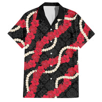 Aloha Ula'ula Hibiscus Pikake Lei Family Matching Summer Maxi Dress and Hawaiian Shirt Hawaiian Quilt Pattern LT9 Dad's Shirt - Short Sleeve Black - Polynesian Pride