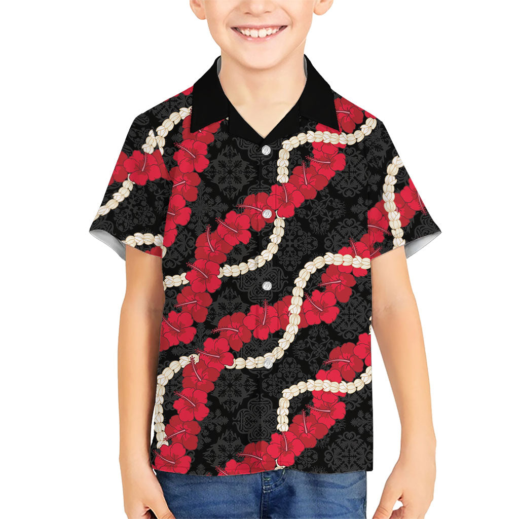 Aloha Ula'ula Hibiscus Pikake Lei Family Matching Summer Maxi Dress and Hawaiian Shirt Hawaiian Quilt Pattern LT9 Son's Shirt Black - Polynesian Pride