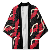 Aloha Ula'ula Hibiscus Pikake Lei Kimono Hawaiian Quilt Pattern LT9 Unisex Black - Polynesian Pride