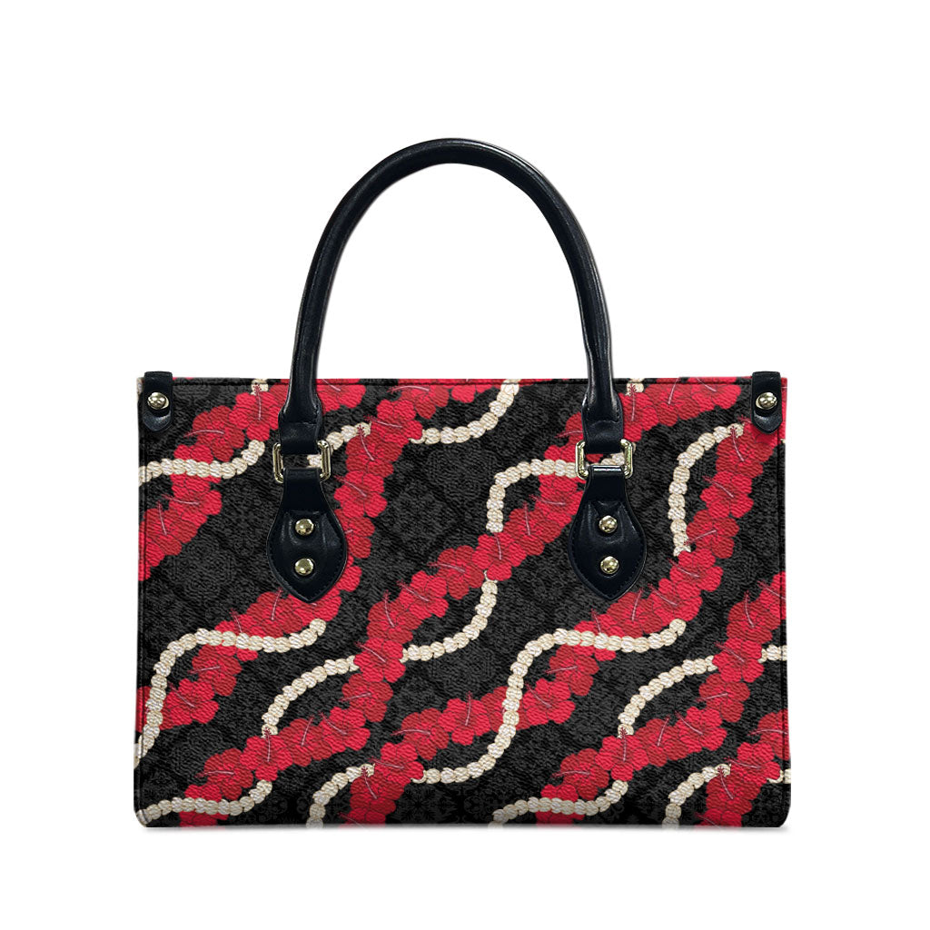 Aloha Ula'ula Hibiscus Pikake Lei Leather Bag Hawaiian Quilt Pattern LT9 - Polynesian Pride
