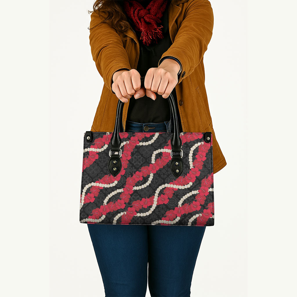 Aloha Ula'ula Hibiscus Pikake Lei Leather Bag Hawaiian Quilt Pattern LT9 - Polynesian Pride
