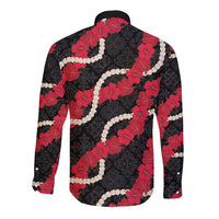 Aloha Ula'ula Hibiscus Pikake Lei Long Sleeve Button Shirt Hawaiian Quilt Pattern