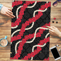 Aloha Ula'ula Hibiscus Pikake Lei Puzzle Hawaiian Quilt Pattern LT9 Black - Polynesian Pride