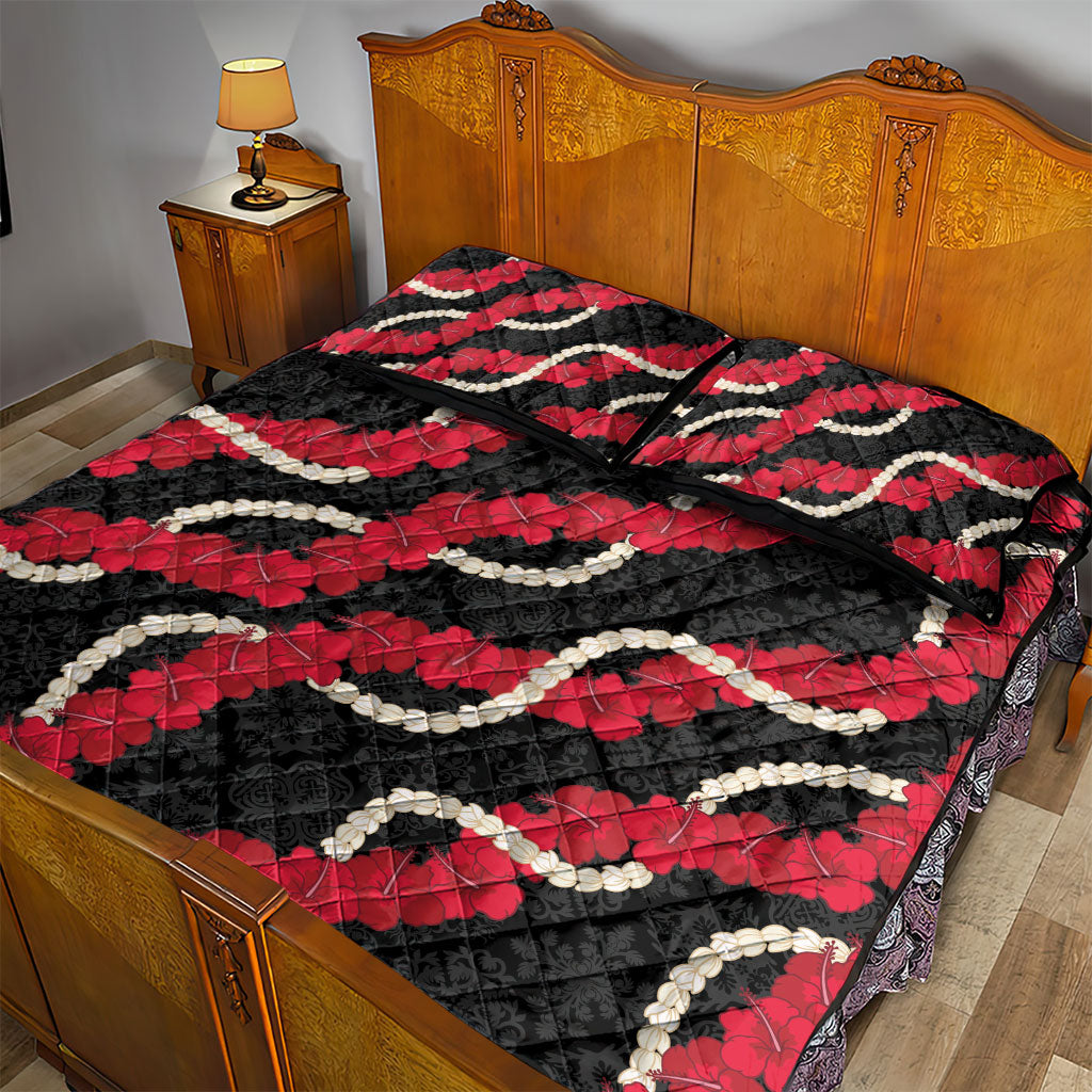 Aloha Ula'ula Hibiscus Pikake Lei Quilt Bed Set Hawaiian Quilt Pattern