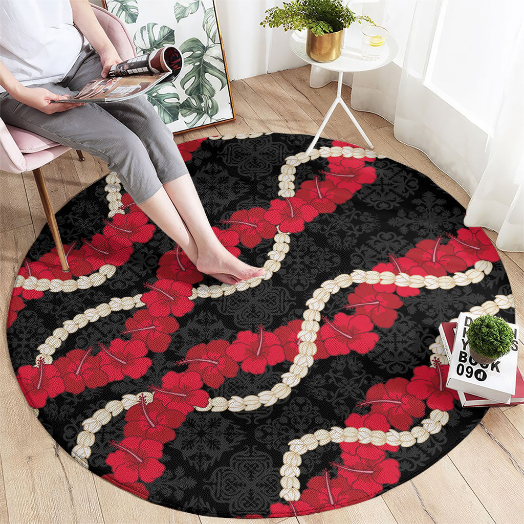Aloha Ula'ula Hibiscus Pikake Lei Round Carpet Hawaiian Quilt Pattern LT9 - Polynesian Pride