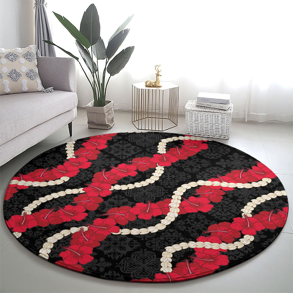 Aloha Ula'ula Hibiscus Pikake Lei Round Carpet Hawaiian Quilt Pattern LT9 - Polynesian Pride