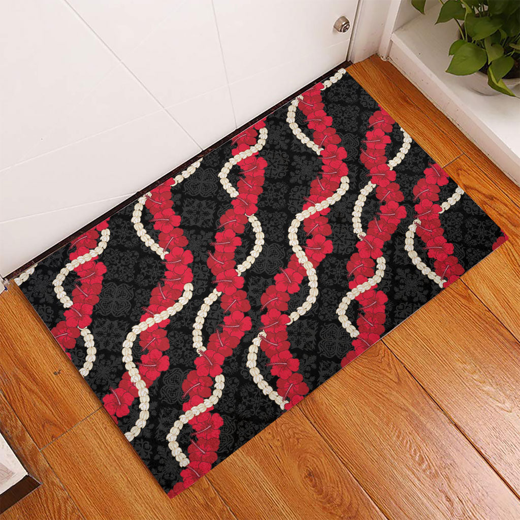 Aloha Ula'ula Hibiscus Pikake Lei Rubber Doormat Hawaiian Quilt Pattern