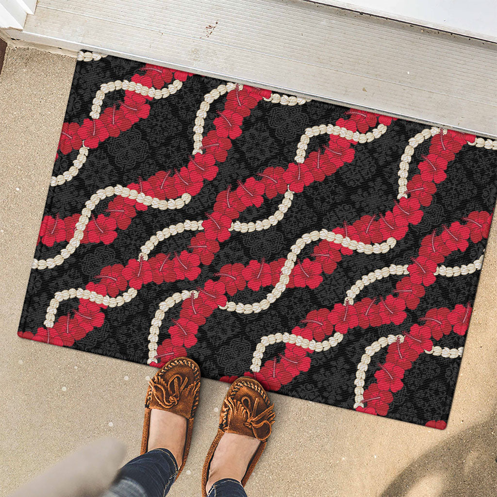 Aloha Ula'ula Hibiscus Pikake Lei Rubber Doormat Hawaiian Quilt Pattern