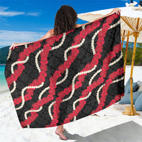 Aloha Ula'ula Hibiscus Pikake Lei Sarong Hawaiian Quilt Pattern LT9 One Size 44 x 66 inches Black - Polynesian Pride