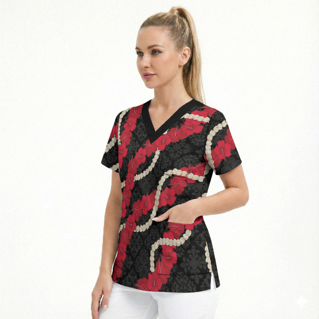 Aloha Ula'ula Hibiscus Pikake Lei Scrub Top Hawaiian Quilt Pattern