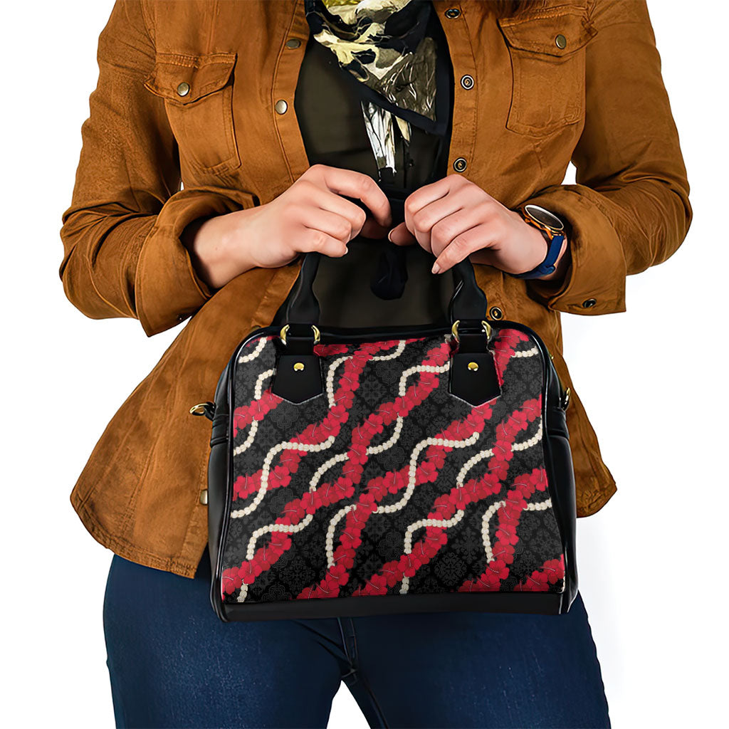 Aloha Ula'ula Hibiscus Pikake Lei Shoulder Handbag Hawaiian Quilt Pattern LT9 - Polynesian Pride