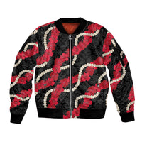 Aloha Ula'ula Hibiscus Pikake Lei Sleeve Zip Bomber Jacket Hawaiian Quilt Pattern LT9 Unisex Black - Polynesian Pride
