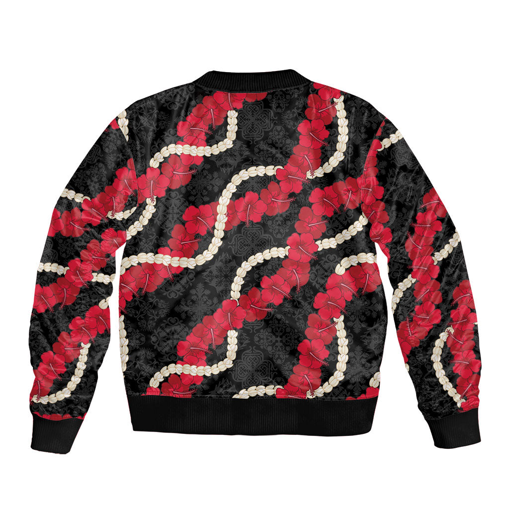 Aloha Ula'ula Hibiscus Pikake Lei Sleeve Zip Bomber Jacket Hawaiian Quilt Pattern LT9 - Polynesian Pride