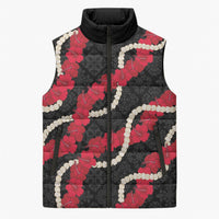 Aloha Ula'ula Hibiscus Pikake Lei Sleeveless Puffer Jacket Hawaiian Quilt Pattern LT9 Unisex Black - Polynesian Pride