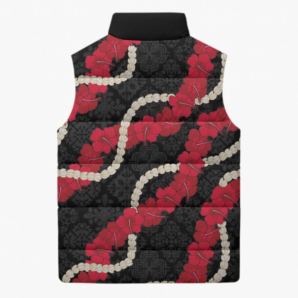 Aloha Ula'ula Hibiscus Pikake Lei Sleeveless Puffer Jacket Hawaiian Quilt Pattern LT9 - Polynesian Pride