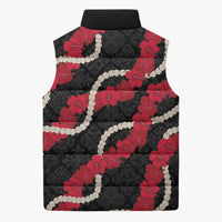Aloha Ula'ula Hibiscus Pikake Lei Sleeveless Puffer Jacket Hawaiian Quilt Pattern LT9 - Polynesian Pride
