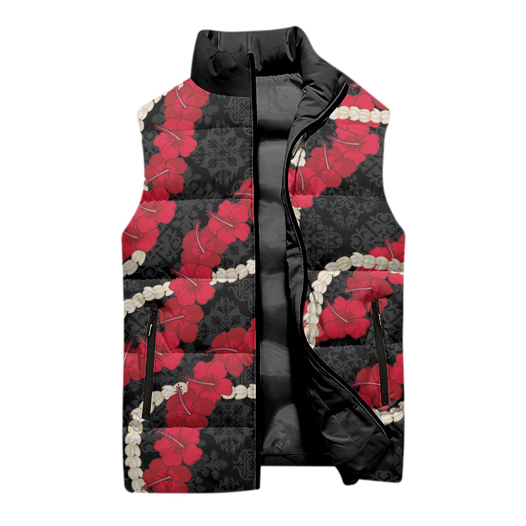 Aloha Ula'ula Hibiscus Pikake Lei Sleeveless Puffer Jacket Hawaiian Quilt Pattern LT9 - Polynesian Pride