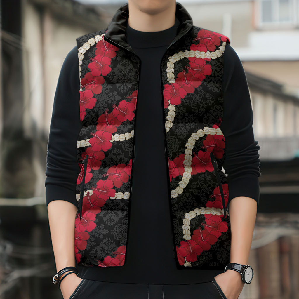 Aloha Ula'ula Hibiscus Pikake Lei Sleeveless Puffer Jacket Hawaiian Quilt Pattern LT9 - Polynesian Pride
