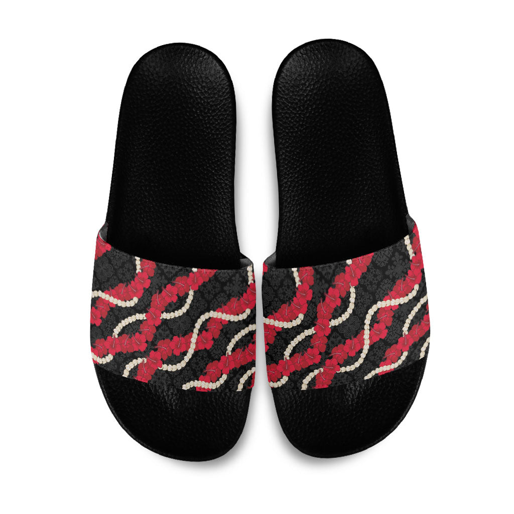 Aloha Ula'ula Hibiscus Pikake Lei Slide Sandals Hawaiian Quilt Pattern