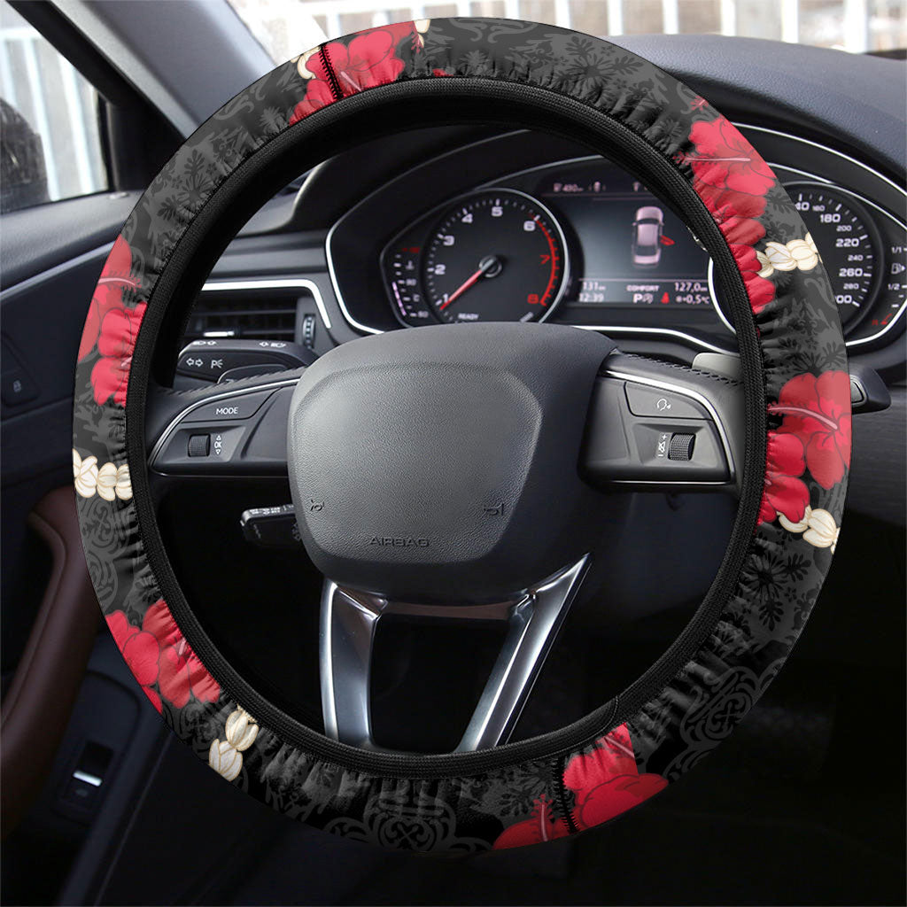 Aloha Ula'ula Hibiscus Pikake Lei Steering Wheel Cover Hawaiian Quilt Pattern
