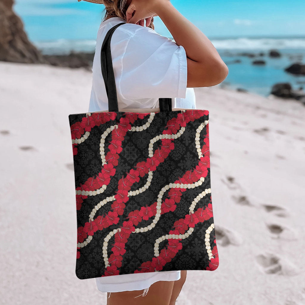 Aloha Ula'ula Hibiscus Pikake Lei Tote Bag Hawaiian Quilt Pattern LT9 - Polynesian Pride