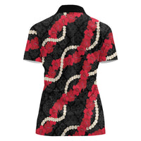 Aloha Ula'ula Hibiscus Pikake Lei Women Polo Shirt Hawaiian Quilt Pattern