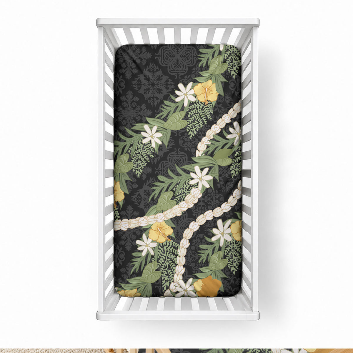 Puakenikeni Anthurium Pikake Lei Baby Bed Cover Hawaiian Quilt Pattern LT9 28 × 52 in Black - Polynesian Pride