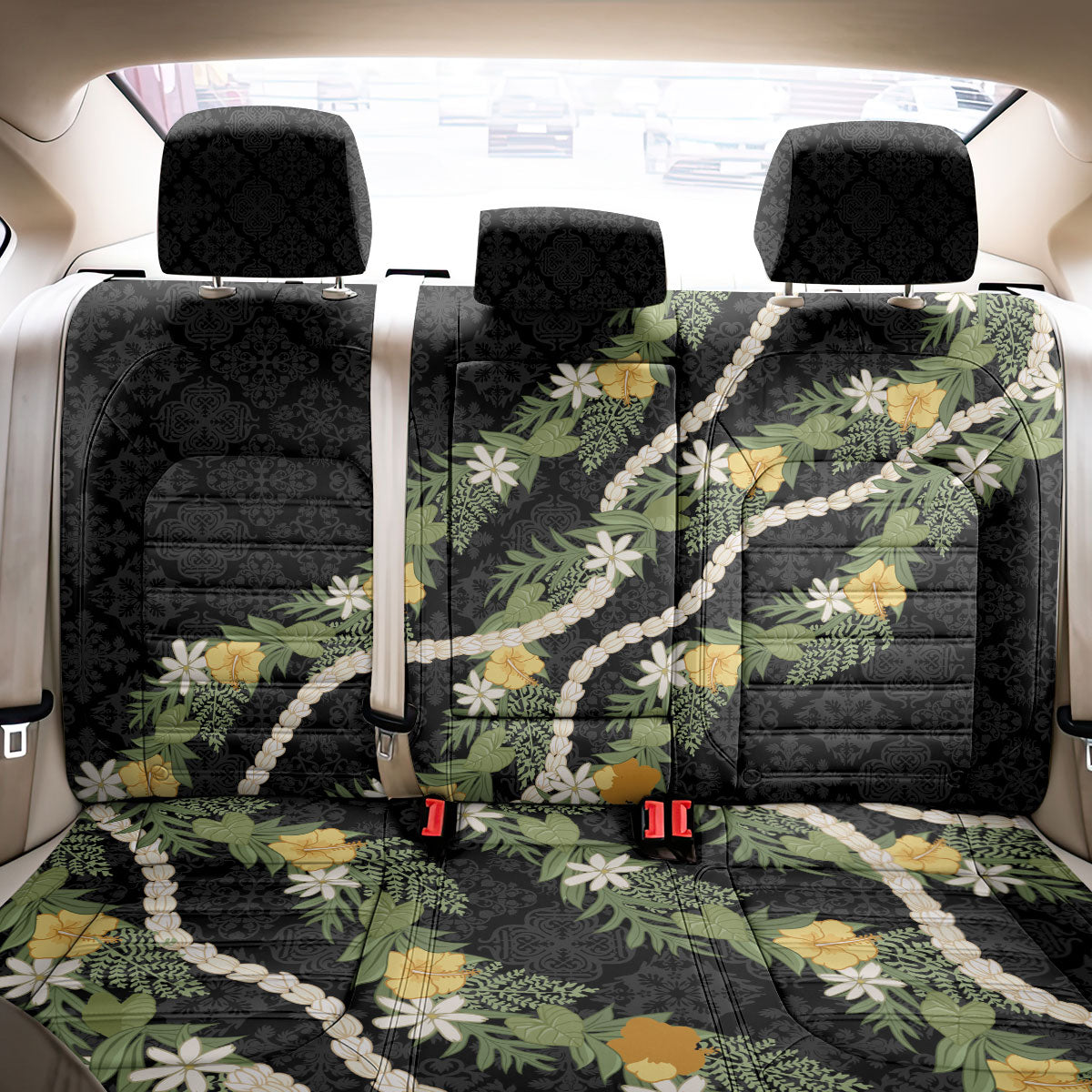 Puakenikeni Anthurium Pikake Lei Back Car Seat Cover Hawaiian Quilt Pattern LT9 - Polynesian Pride