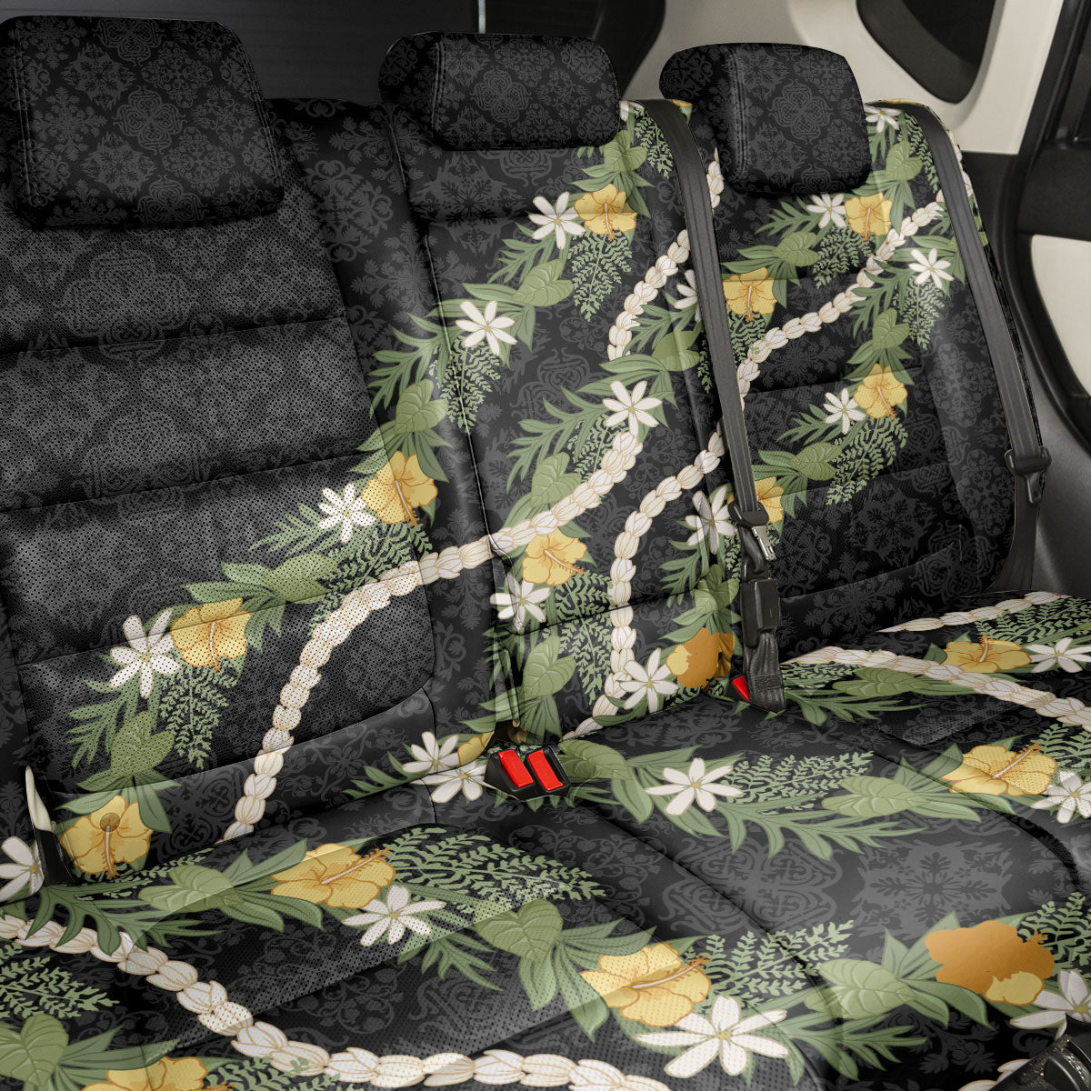 Puakenikeni Anthurium Pikake Lei Back Car Seat Cover Hawaiian Quilt Pattern LT9 - Polynesian Pride