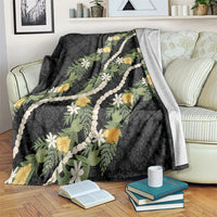 Puakenikeni Anthurium Pikake Lei Blanket Hawaiian Quilt Pattern LT9 Black - Polynesian Pride