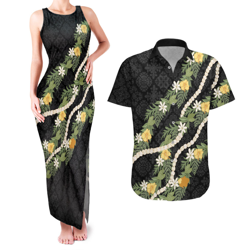 Puakenikeni Anthurium Pikake Lei Couples Matching Tank Maxi Dress and Hawaiian Shirt Hawaiian Quilt Pattern