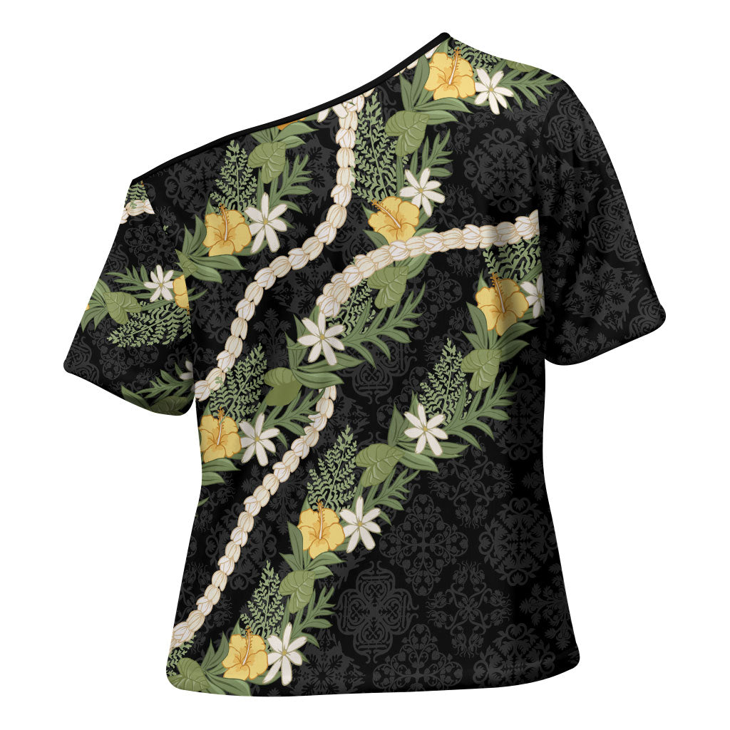 Puakenikeni Anthurium Pikake Lei Cross Shoulder Shirt Hawaiian Quilt Pattern LT9 - Polynesian Pride
