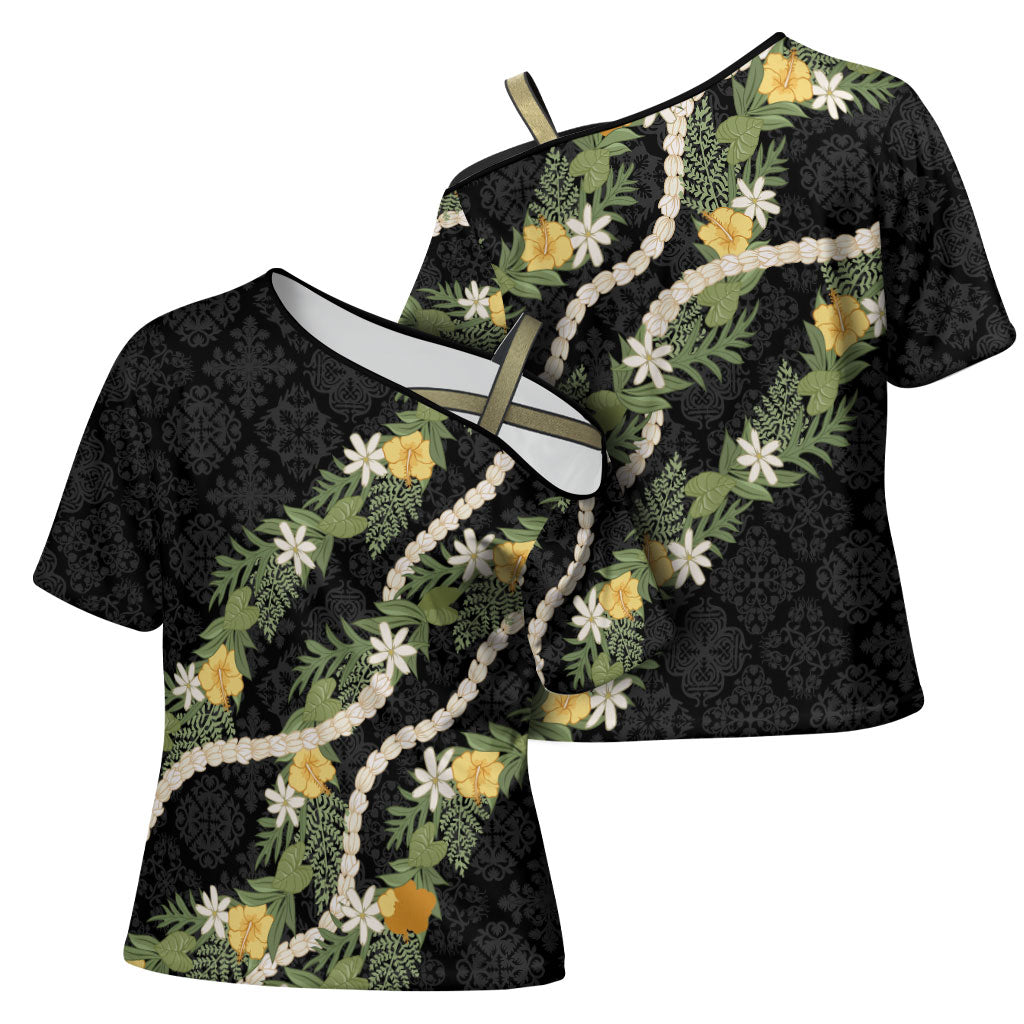 Puakenikeni Anthurium Pikake Lei Cross Shoulder Shirt Hawaiian Quilt Pattern LT9 - Polynesian Pride