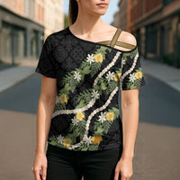 Puakenikeni Anthurium Pikake Lei Cross Shoulder Shirt Hawaiian Quilt Pattern LT9 - Polynesian Pride