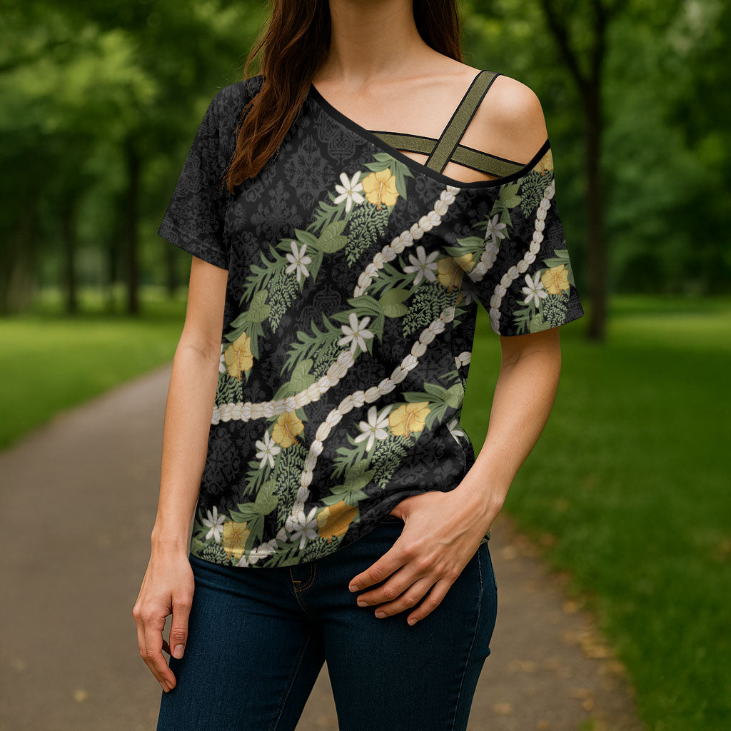 Puakenikeni Anthurium Pikake Lei Cross Shoulder Shirt Hawaiian Quilt Pattern LT9 - Polynesian Pride