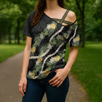 Puakenikeni Anthurium Pikake Lei Cross Shoulder Shirt Hawaiian Quilt Pattern LT9 - Polynesian Pride