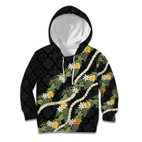 Puakenikeni Anthurium Pikake Lei Kid Hoodie Hawaiian Quilt Pattern LT9 Hoodie Black - Polynesian Pride