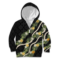 Puakenikeni Anthurium Pikake Lei Kid Hoodie Hawaiian Quilt Pattern LT9 Zip Hoodie Black - Polynesian Pride