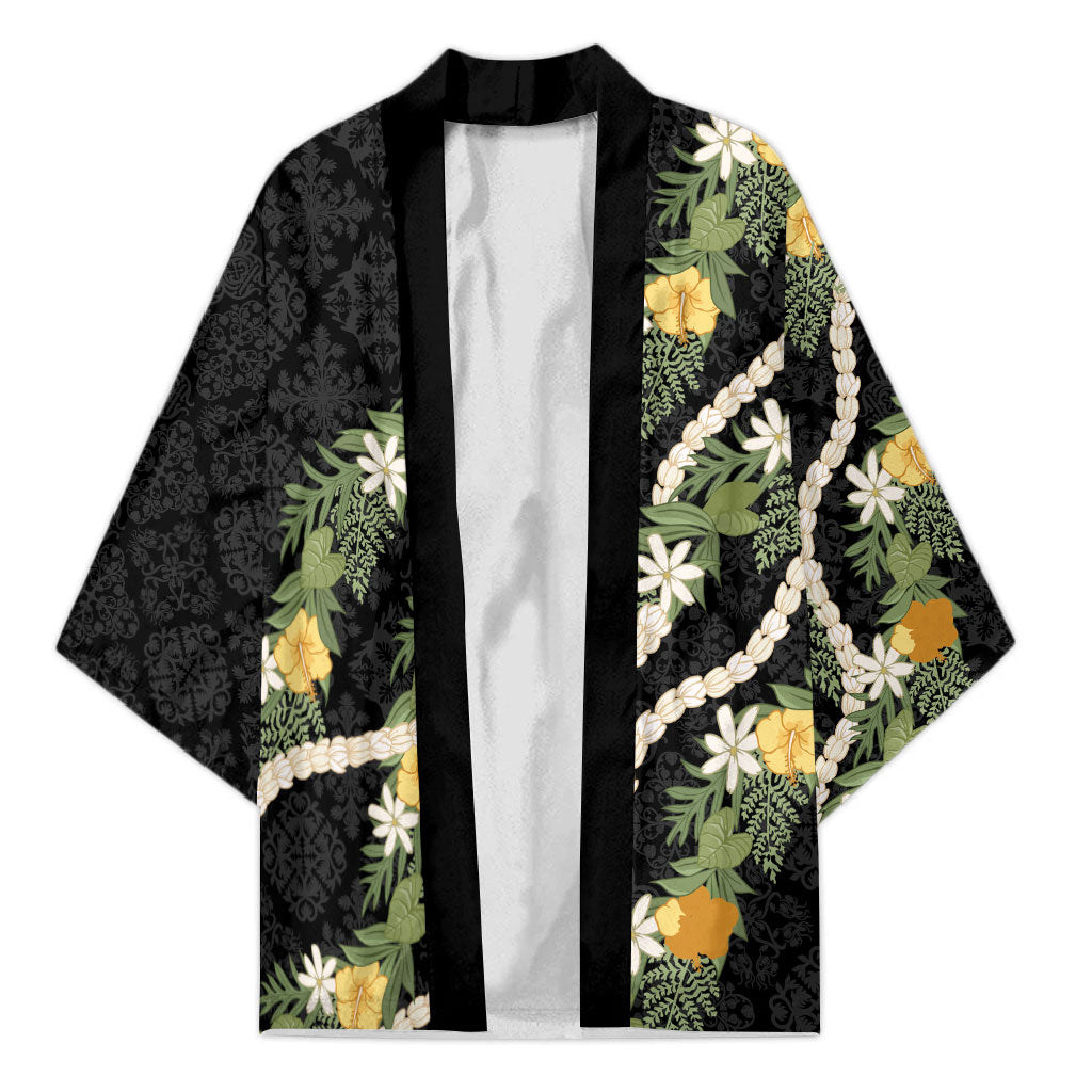 Puakenikeni Anthurium Pikake Lei Kimono Hawaiian Quilt Pattern LT9 Unisex Black - Polynesian Pride