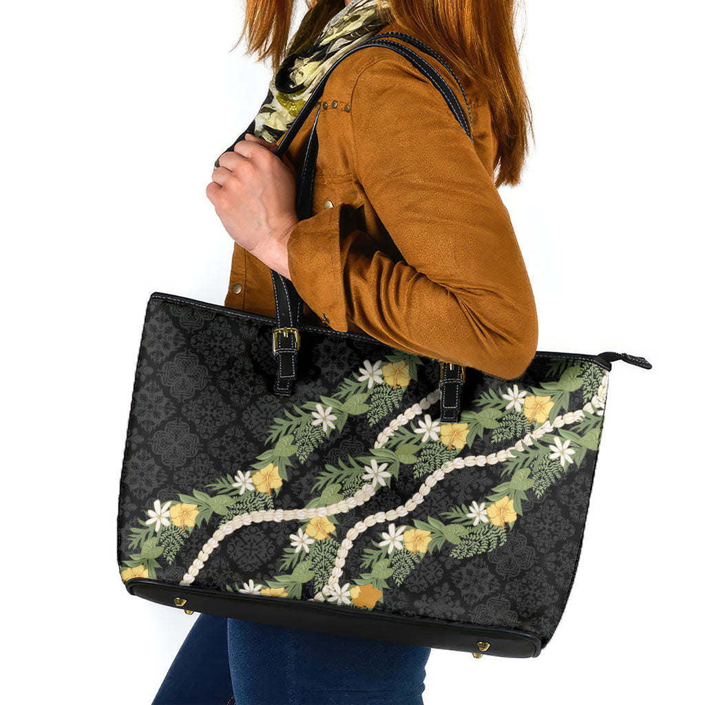 Puakenikeni Anthurium Pikake Lei Leather Tote Bag Hawaiian Quilt Pattern