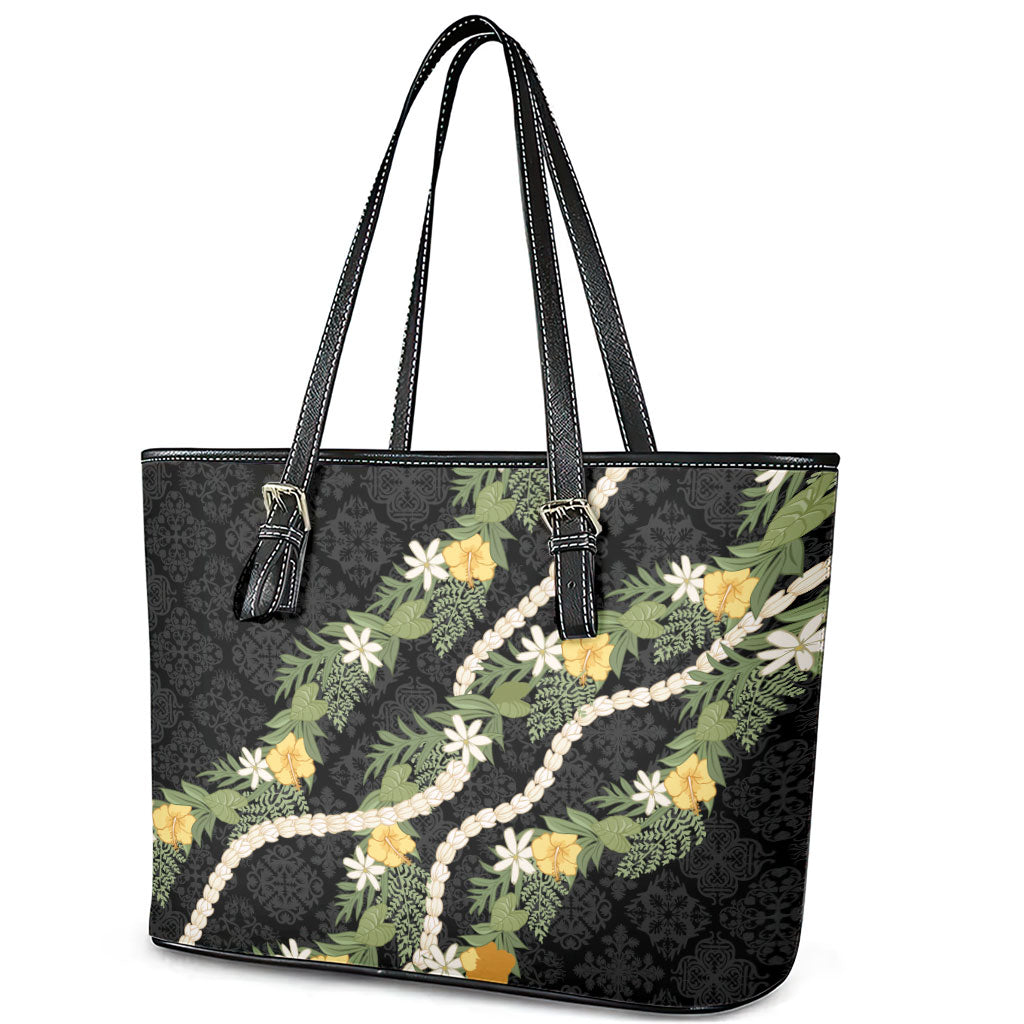 Puakenikeni Anthurium Pikake Lei Leather Tote Bag Hawaiian Quilt Pattern