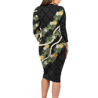 Puakenikeni Anthurium Pikake Lei Long Sleeve Bodycon Dress Hawaiian Quilt Pattern