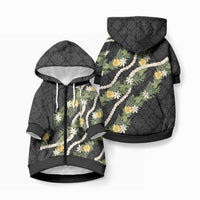 Puakenikeni Anthurium Pikake Lei Pet Hoodie Hawaiian Quilt Pattern LT9 Zip-up Black - Polynesian Pride