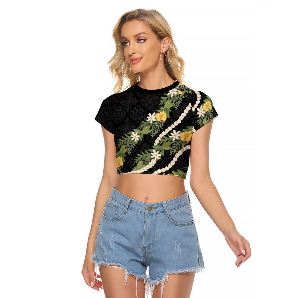 Puakenikeni Anthurium Pikake Lei Raglan Cropped T Shirt Hawaiian Quilt Pattern