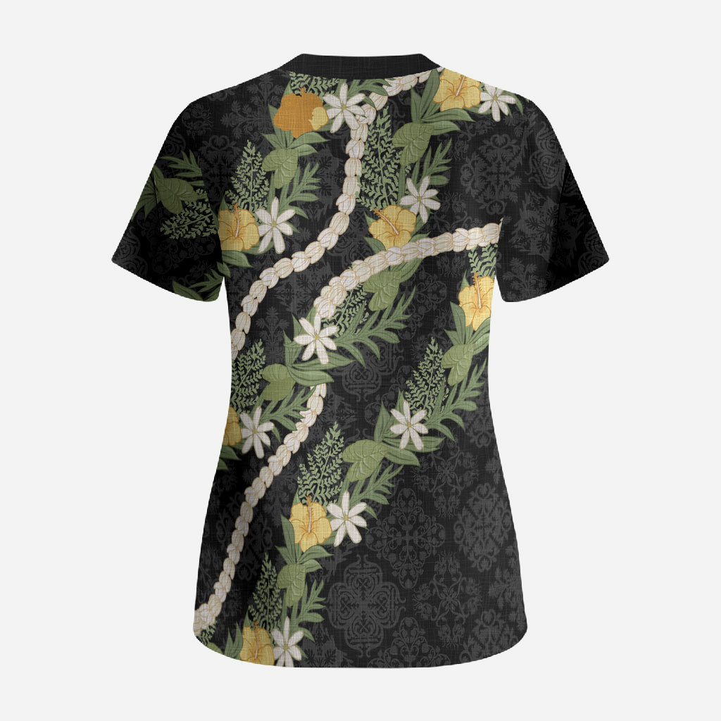 Puakenikeni Anthurium Pikake Lei Scrub Top Hawaiian Quilt Pattern LT9 - Polynesian Pride
