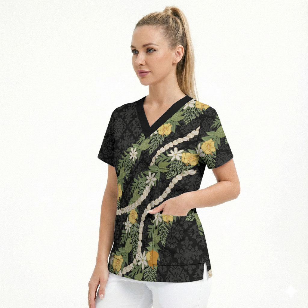 Puakenikeni Anthurium Pikake Lei Scrub Top Hawaiian Quilt Pattern LT9 - Polynesian Pride